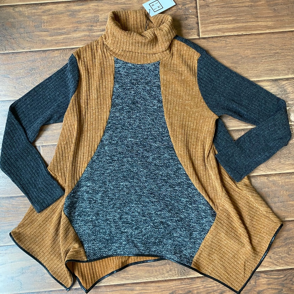 THML Sweater Brown Black NEW Turtleneck Large